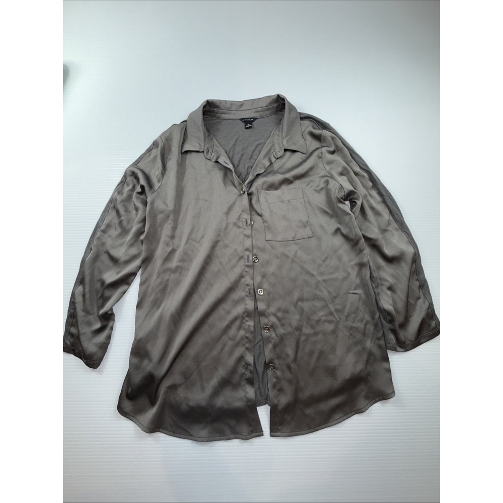 Ann Taylor Women's Gray Satin Essential Shirt Button Down M